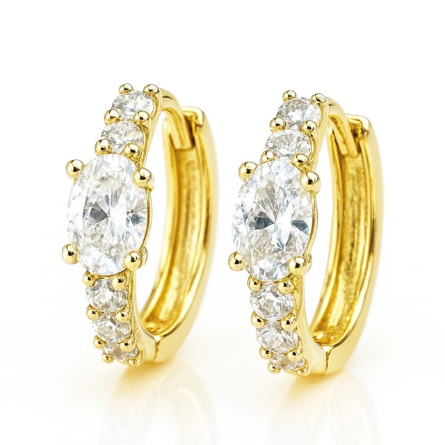 Boucles d’oreilles en acier inoxydable plaqué or 14 carats avec fermoir anglais et pierre zircon blanc