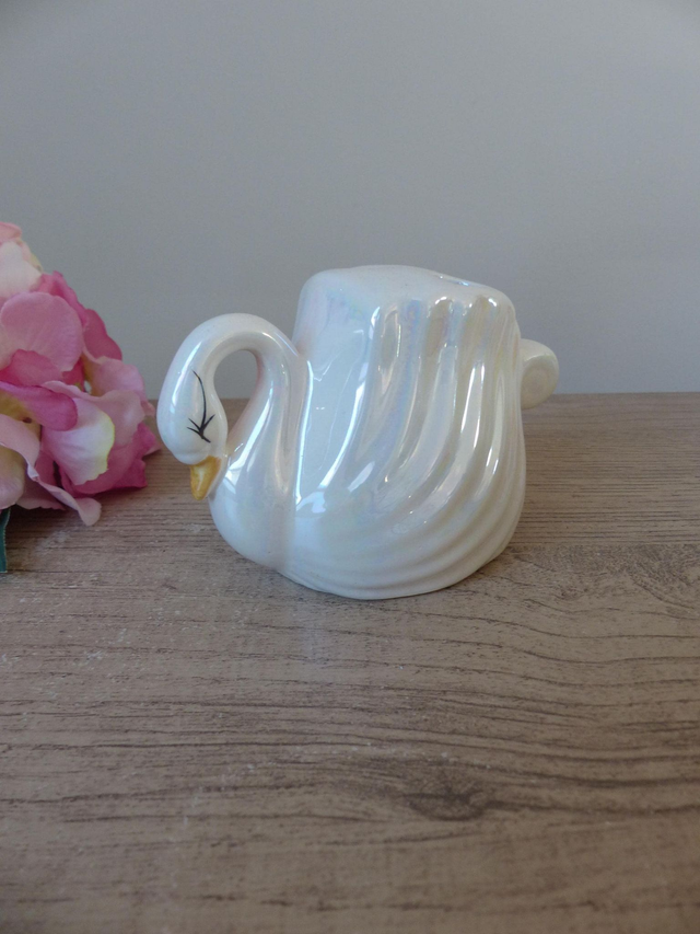 Porte-brosse à dents vintage en céramique blanche irisée en forme de cygne – décoration salle de bain, pot à crayons ou pinceaux élégant