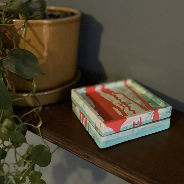 Coasters - square - fuschia and mint