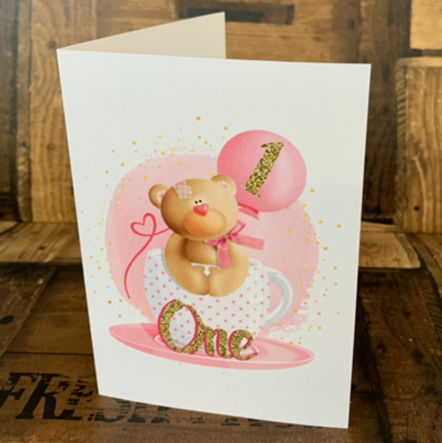 Pink Teddy Bear In Cup With Number 