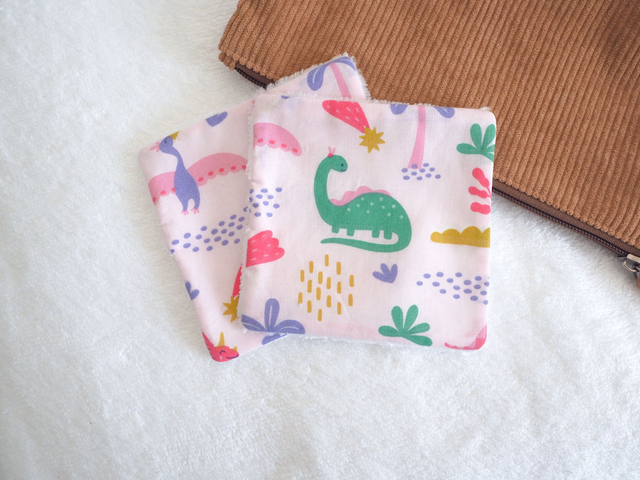 Lingettes lavables dinosaure rose