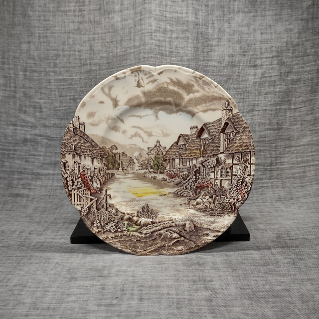 Johnson Bros | Ontbijtbord (diameter 20,5 cm | hoogte 2 cm) ‘Olde English Country Side’ motief in bruin en andere kleurtinten | Vintage