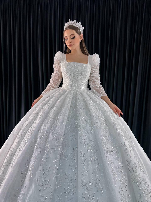 Robe de Mariée Princesse avec Paillettes Manche Longues / Réf : RMP07