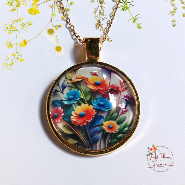 Collier illustré - Bouquet de fleurs