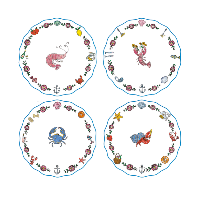  Set de 4 assiettes plate crustacé
