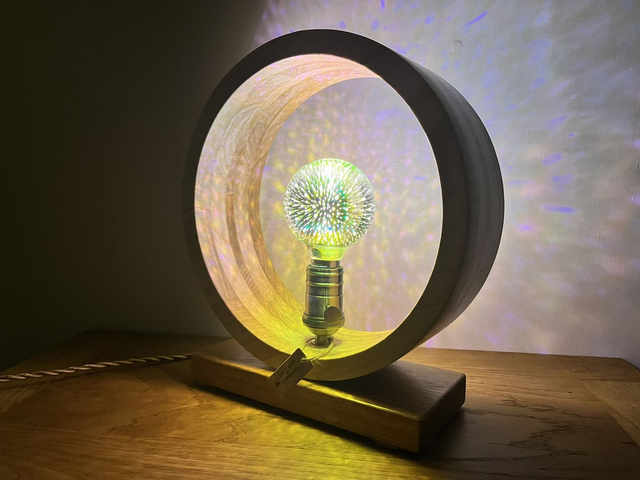 Modern round living room lamp with Edison bulb.