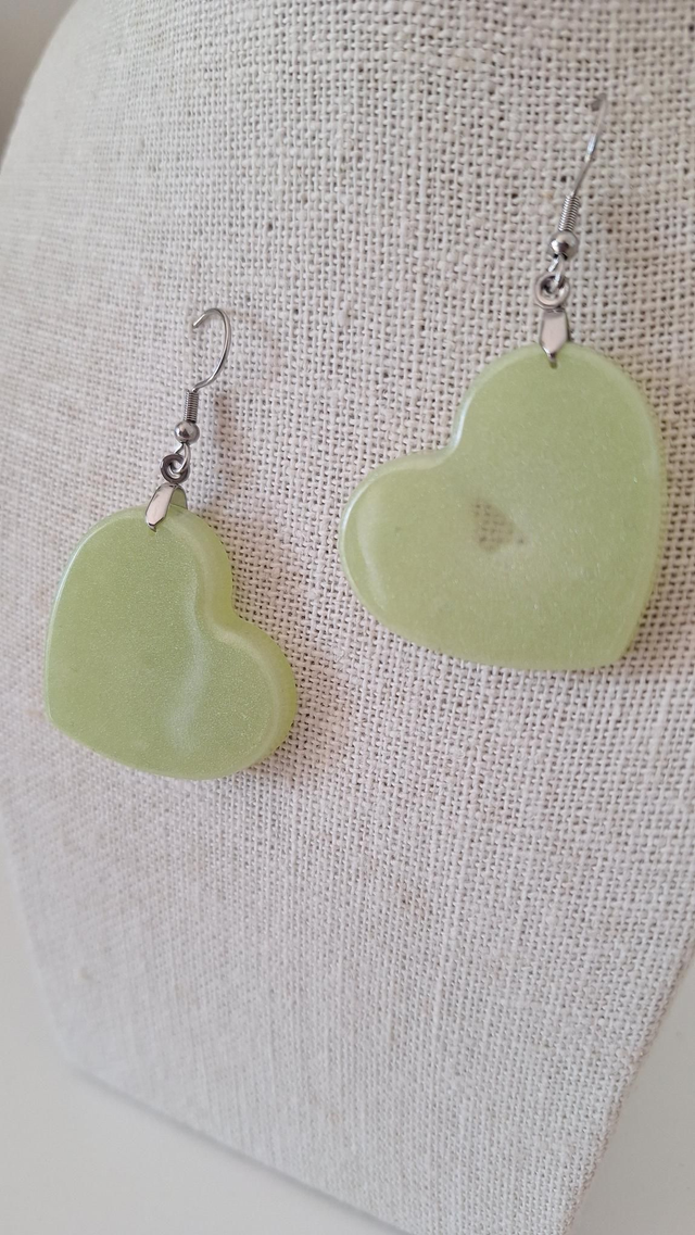 Boucles oreilles cœurs vert
