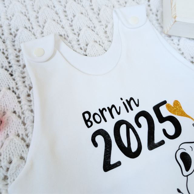 Unique White Baby Romper - Born in 2025 - Handmade & Sustainable