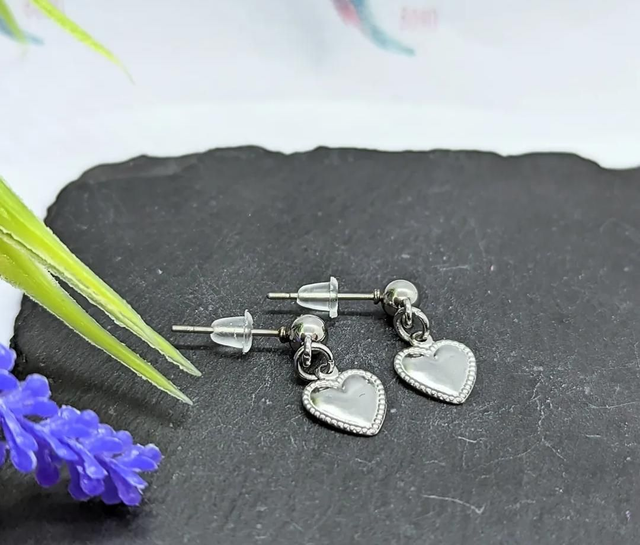 Stainless Steel Heart Drop Stud Earrings 