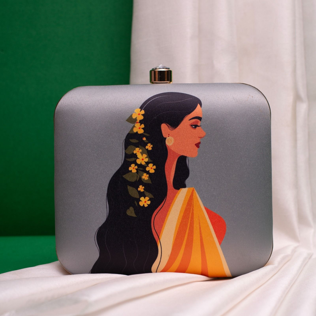Woman Portrait Printed Clutch Bag- 7x6.5