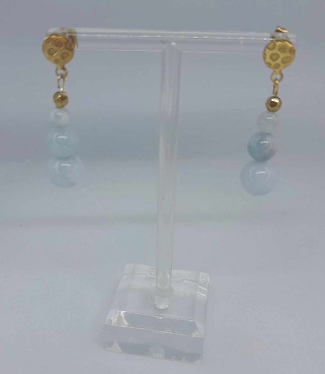Boucles d&#039;oreilles  aigue marine acier or inoxydable