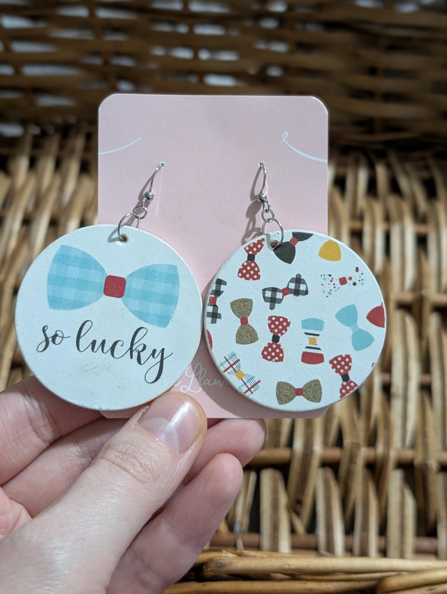 Decoupage wooden circle earrings 3