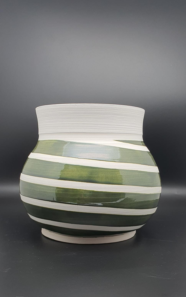 Vase Vert Et Blanc Zn Faïence 