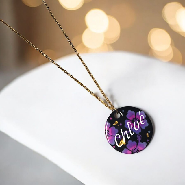A-🌸 Collier personnalisé prénom dessiné Flora acier inoxydable sur commande 🌸