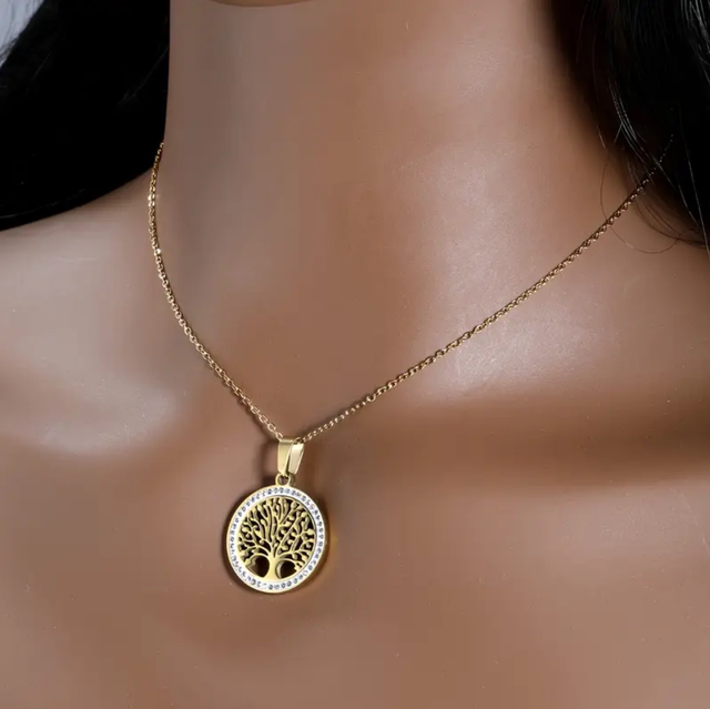 18K GOLD PLATED ROUND TREE OF LIFE PENDANT AND NECKLACE