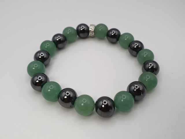 Bracelet Aventurine Verte &amp;Hematite 10mm