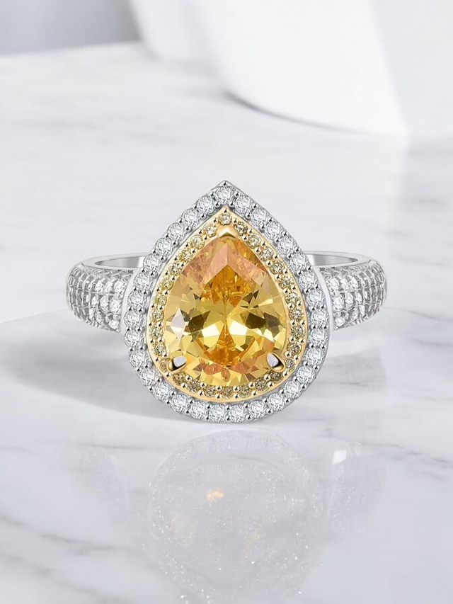 Stunning Swarovski Zirconias Platinum Vermeil Halo Ring.