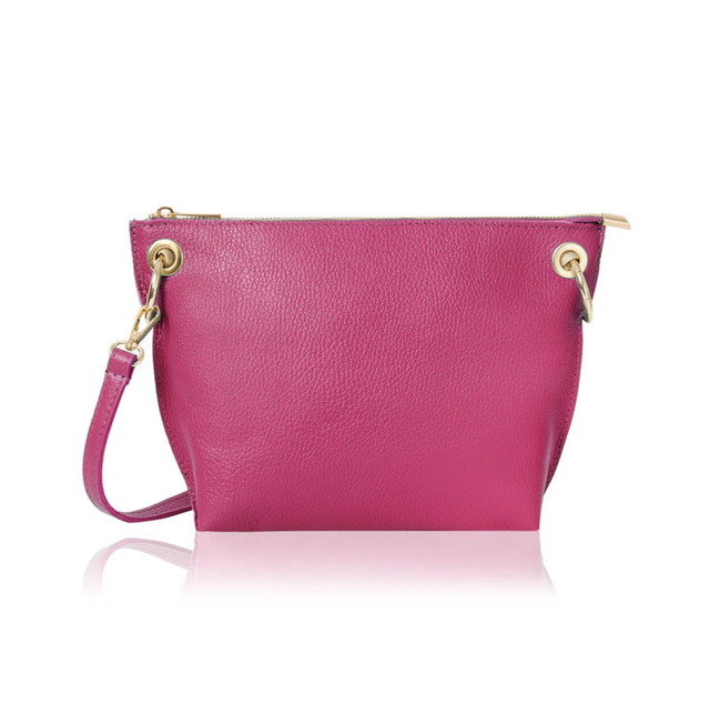 Fuchsia Italian Leather Handbag with Shoulder Strap
