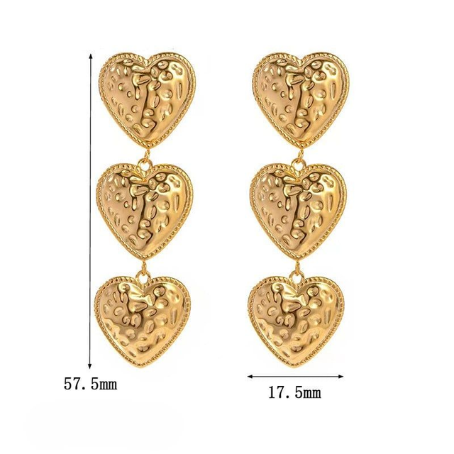 Gold Triple Hearts Earrings