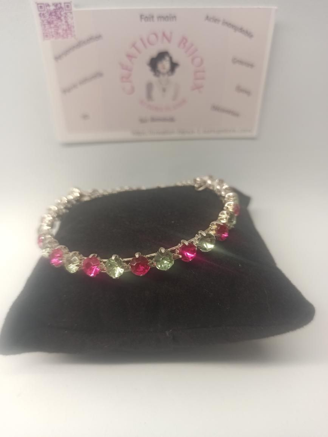 Bracelet strass rose et vert
