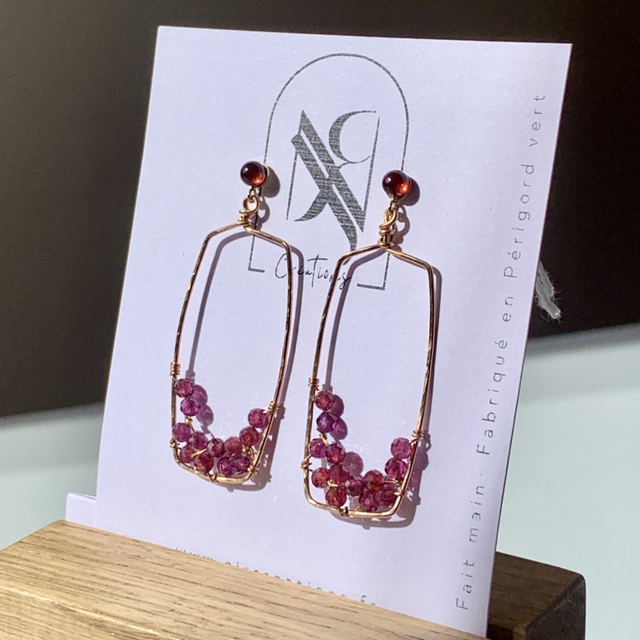 Boucles d'oreilles, Grenats Almandine naturelles, Goldfilled rose (or rose laminé)