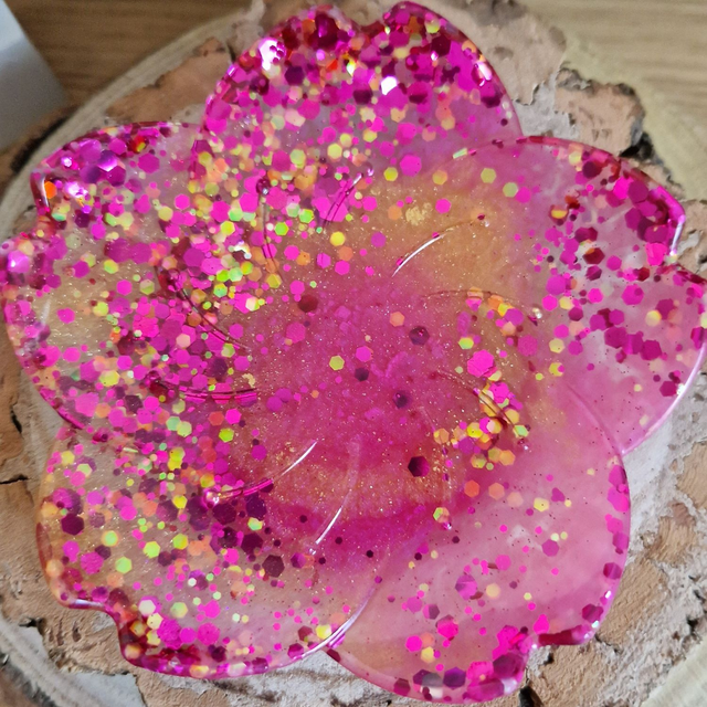 Flower Trinket Tray - Gold and Pink Sparkle