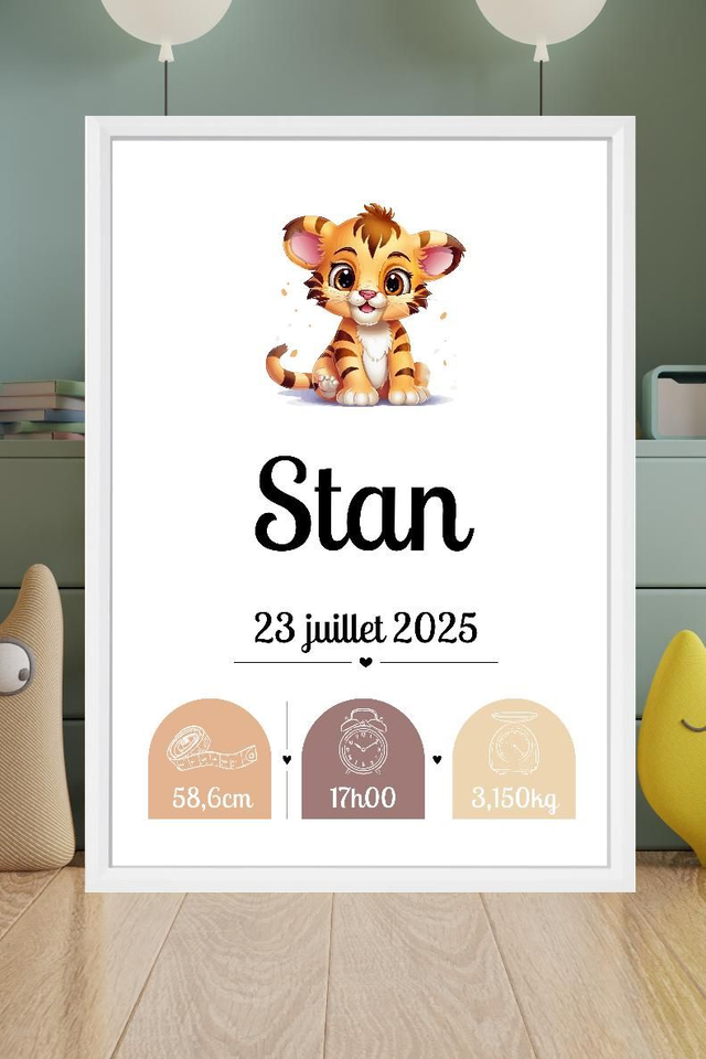 Toile de naissance personnalisée encadrée – Cadeau de naissance unique – Décoration chambre bébé – Souvenir doux et poétique