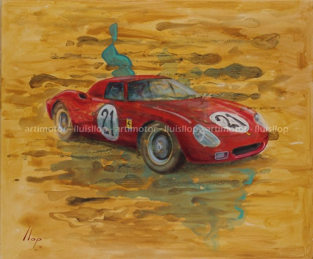 Artimotor pintura original 46x55 - Rindt-Gregory (Ferrari 275 LM 1965)