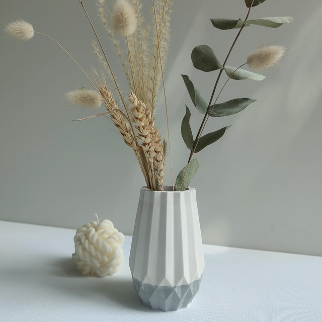 Vase Angulaire bicolore Gris et blanc