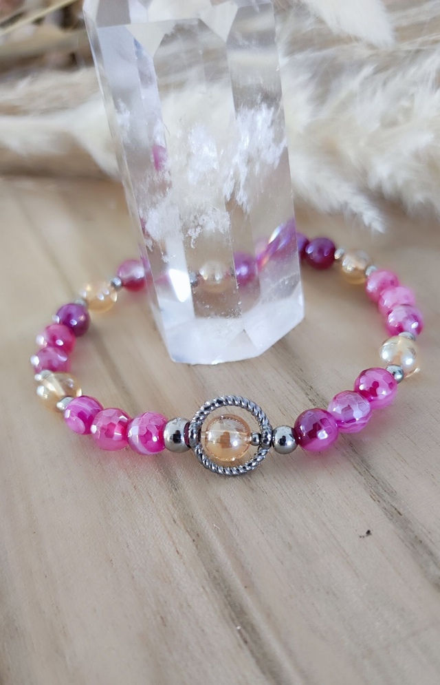 Bracelet "Émotionnel" Agate rose teintée 
