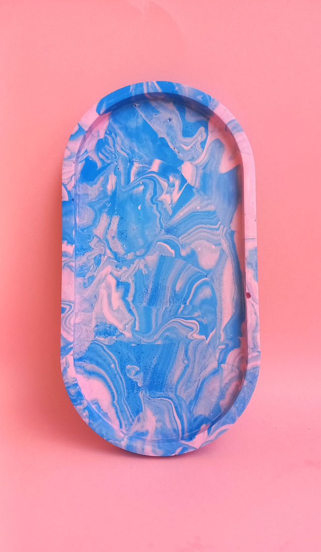 Taca owalna, marble, owalna podstawka na akcesoria, niebieska, różowa