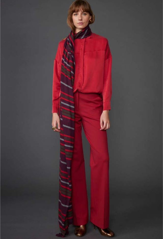 Red Stripe Cotton Cashmere Extra Long Scarf