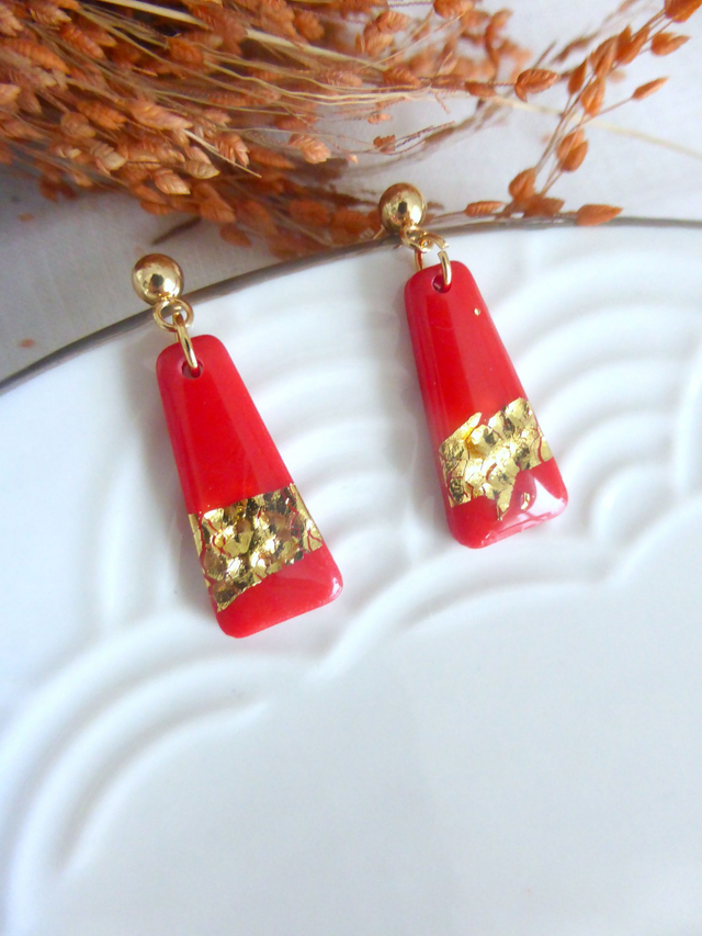 Boucles d'oreilles petit trapèze rouges - Nuit dorée