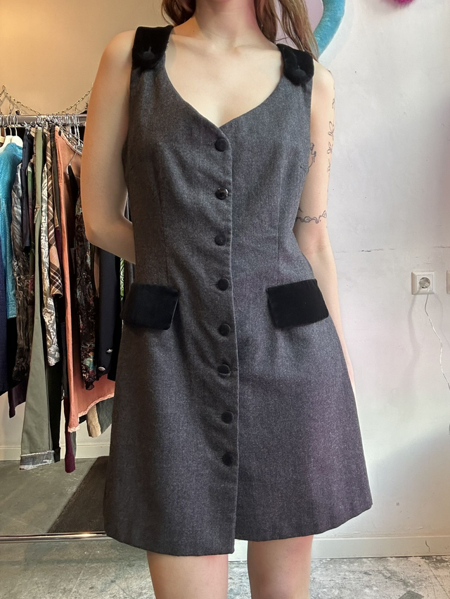 grey buttoned mini dress with crossed back