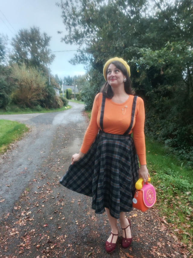 Jupe en laine/tartan à bretelles