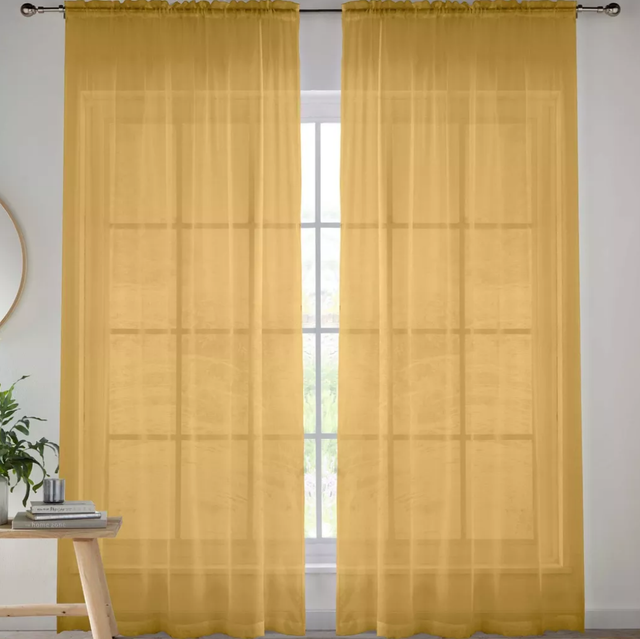 Crystal Sheer Gold Plain Voile Panels (Pair)
