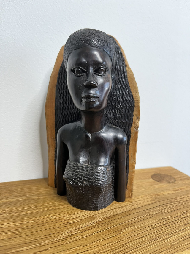 Beautiful Hand Carved Ebony Wood Bust Of A Woman.