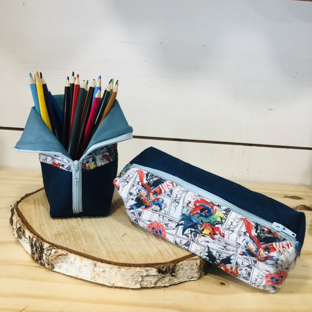 Trousse pot de crayon + trousse rectangulaire justice league 
