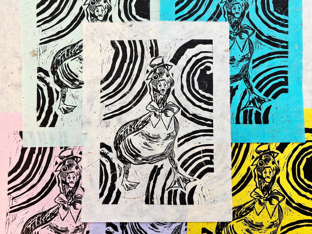 Steampunk Goose Lino Print