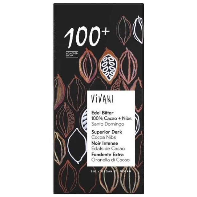 Vivani Edel Bitter 100% mit Nibs 80g Tafel