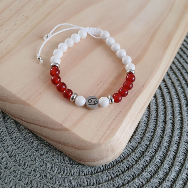 Sterrenbeeld armband witte Jade met Carneool - Kreeft