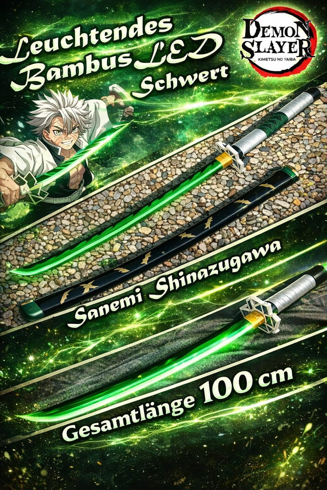 NEU Demon Slayer Bambus LED Samurai Schwert Katana 100cm für Cosplay Anime Manga