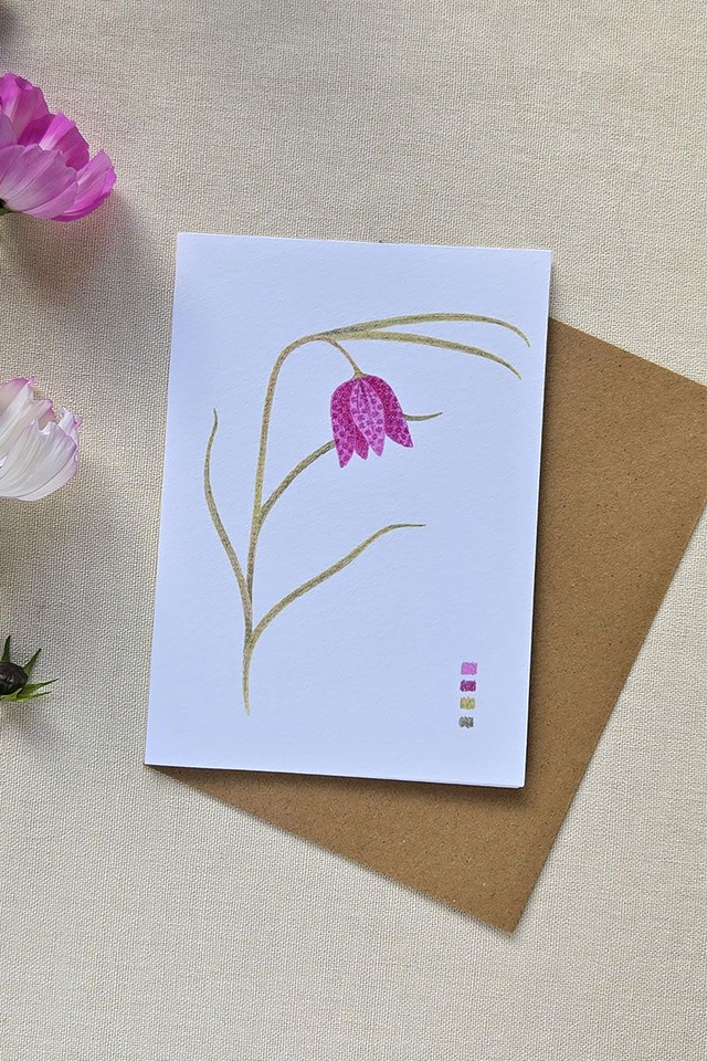 Carte au crayon de couleur - Fleur fritillaire pintade