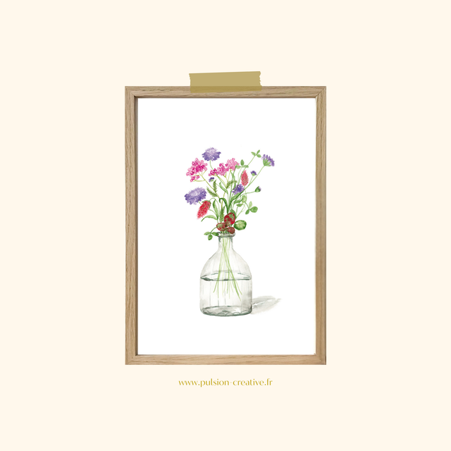 Affiche aquarelle A4 - Bouquet FLEURS DES CHAMPS