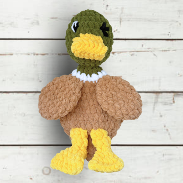 Crochet Snuggler Mallard Duck - Winking Eye, Ukca tested