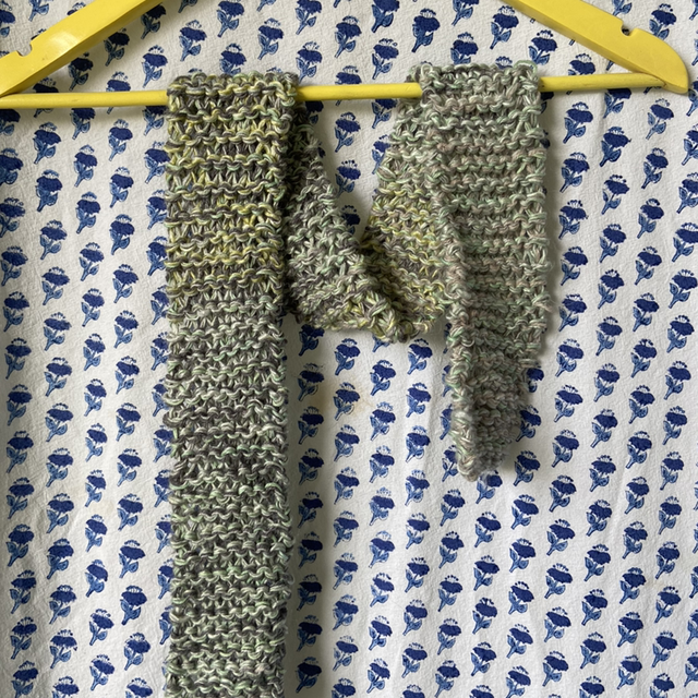 Green/Grey/Pink acrylic/wool skinny scarf