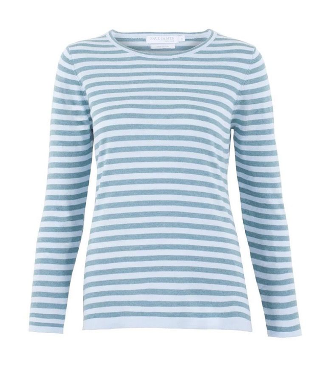  Ultra fine Cotton Round Neck Breton Stripe Jumper  