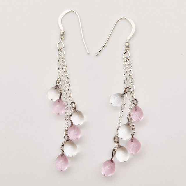 Boucles d'oreilles Gouttes roses et transparentes