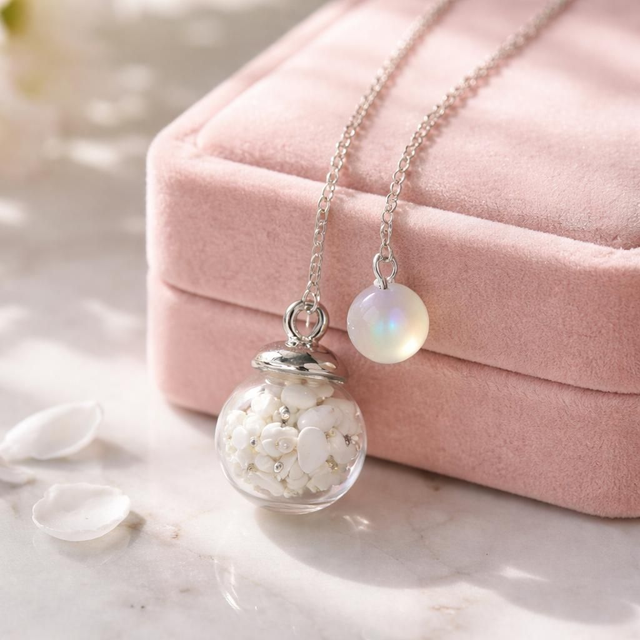 "Howlite" - Pendule bulle de verre argentée - P-13