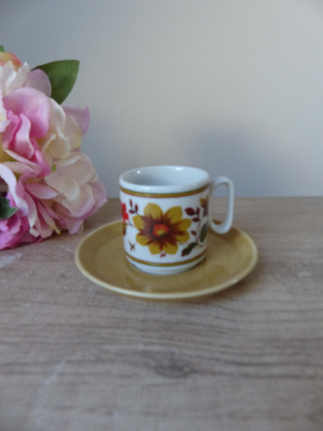 Service à café expresso Tognana vintage 1970 – 6 tasses + soucoupes en céramique italienne décor floral